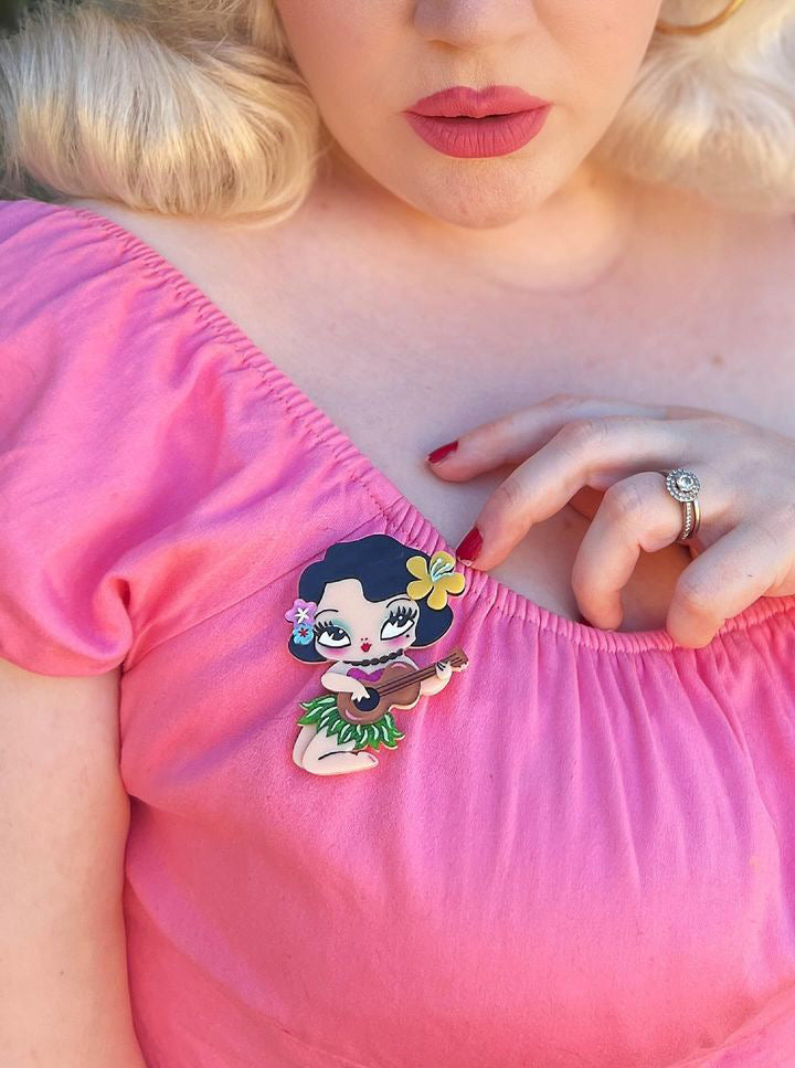 Hula Lula Tiki Girl Brooch by Miss Fluff x Lipstick & Chrome — Tropical Hula Dancer Pin