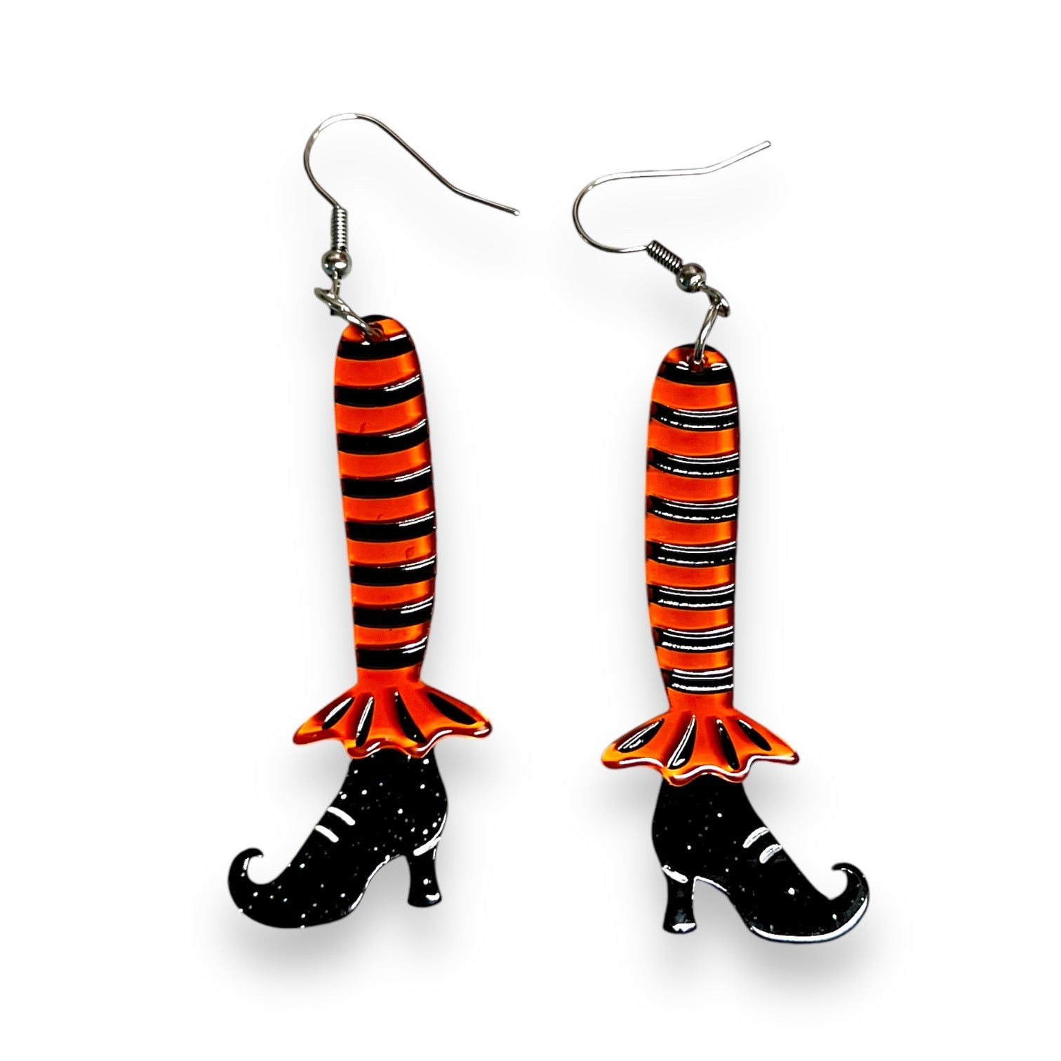 Bewitching Booties Orange Earrings by Lipstick & Chrome — Halloween Witch Boot Drop Earrings