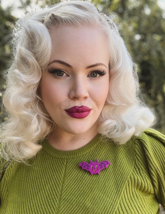 Gothic Glam Bat Scatter Pin PLUM by Johanna Parker x Lipstick & Chrome — Halloween Bat Acrylic Brooch
