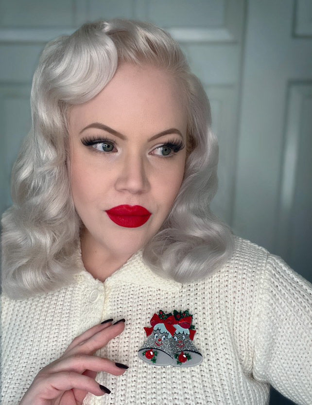 Silver Bells Brooch by Lipstick & Chrome — Retro Christmas Bell Pin