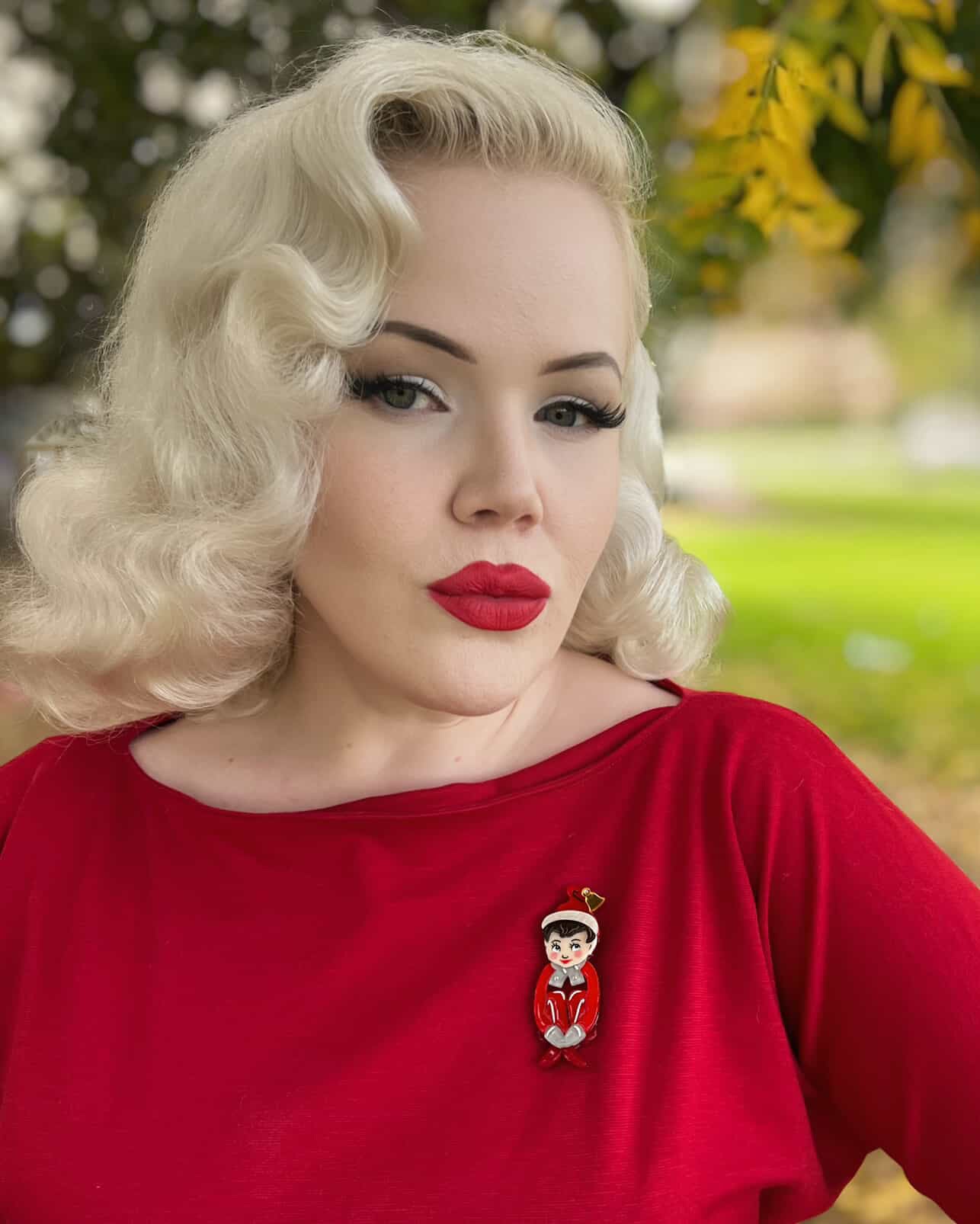 Merry Mischief Brooch by 50's Vintage Dame x Lipstick & Chrome — Retro Christmas Elf Pin
