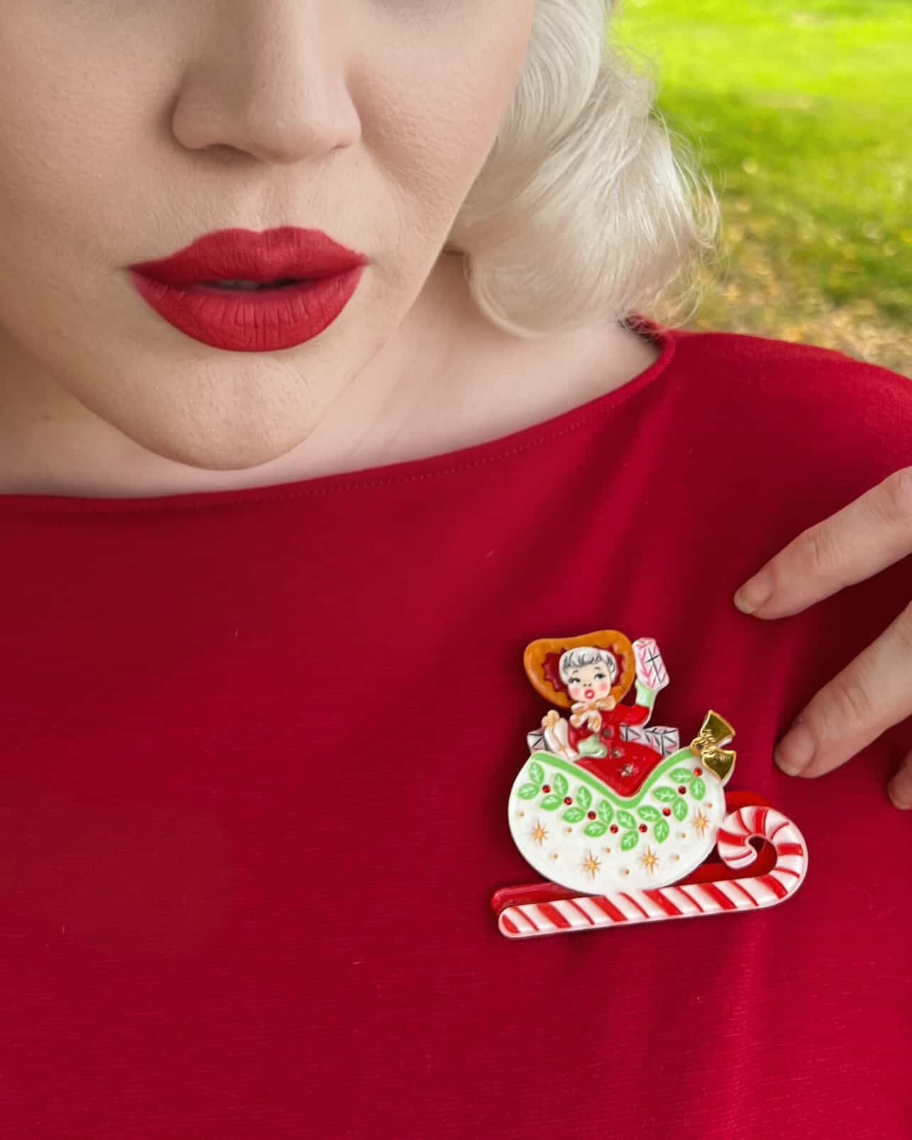 Sleigh All Day Brooch by 50's Vintage Dame x Lipstick & Chrome — Retro Christmas Pin