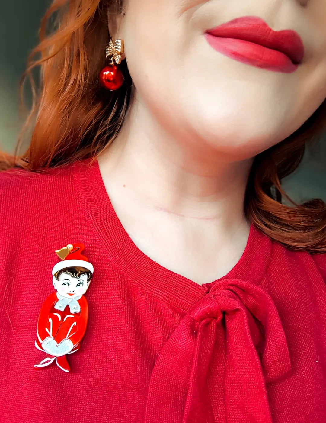 Merry Mischief Brooch by 50's Vintage Dame x Lipstick & Chrome — Retro Christmas Elf Pin