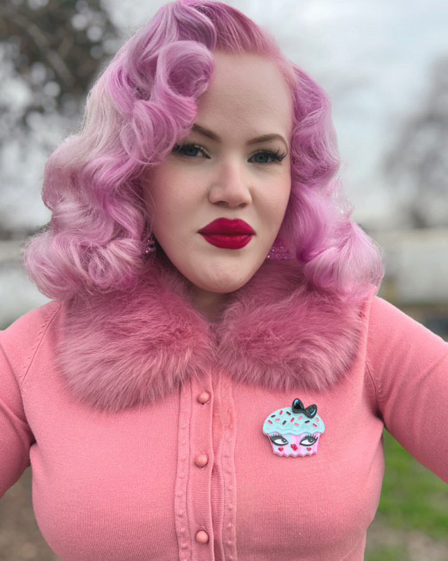 Cupcake Cutie Brooch by Miss Fluff x Lipstick & Chrome — Vintage Sweet Treat Acrylic Pin
