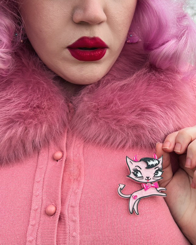 Bad Kitty Brooch by Miss Fluff x Lipstick & Chrome — Vintage Pin-Up Cat Pin