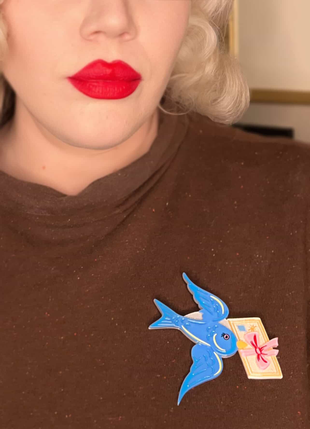 Flight of Fancy Brooch by 50's Vintage Dame x Lipstick & Chrome — Retro Bird in Flight Pin