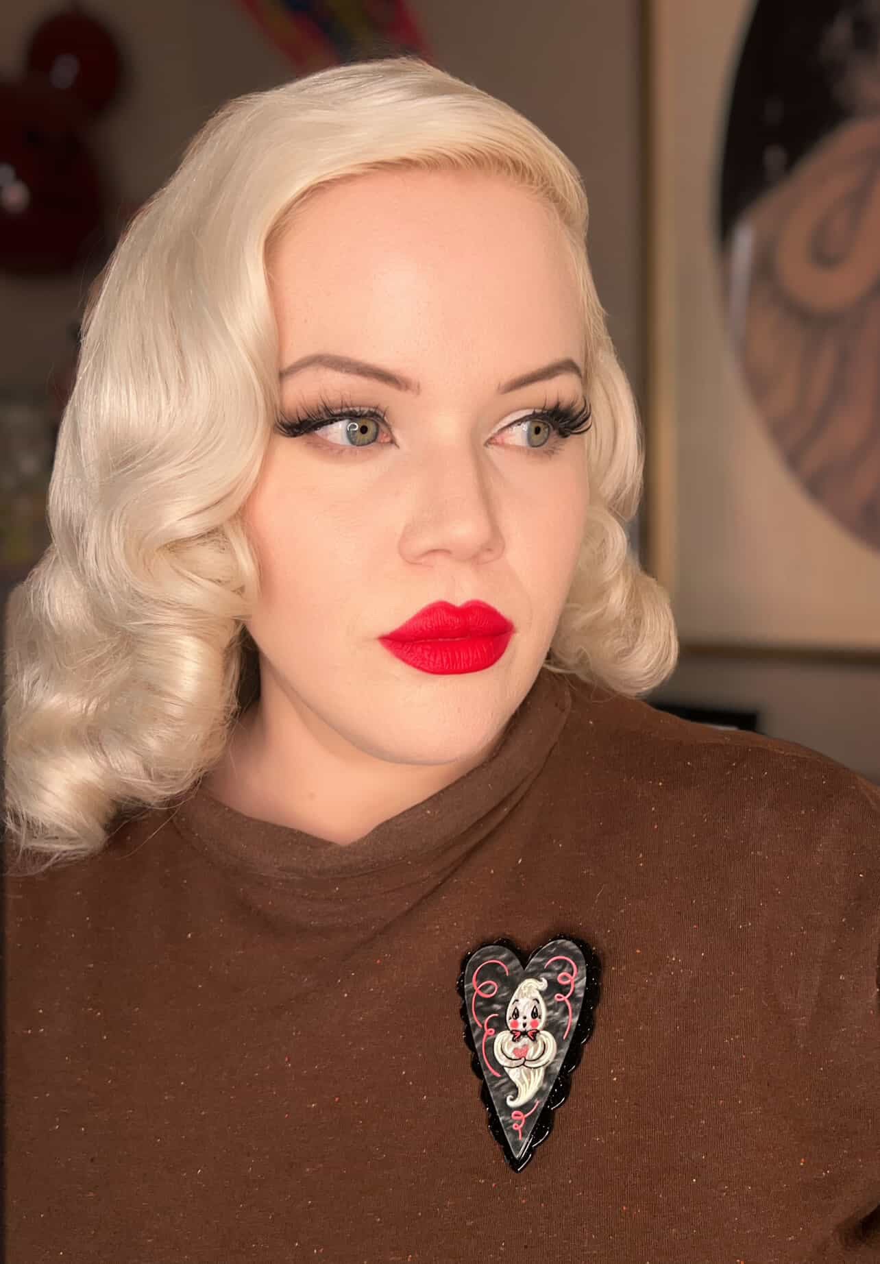 Haunted Heart Brooch by Johanna Parker x Lipstick & Chrome — Folk Art Valloween Ghost Pin