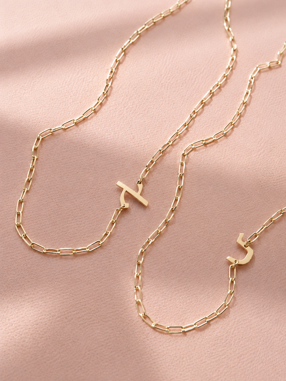 Hebrew Side Initial Paperclip Necklace