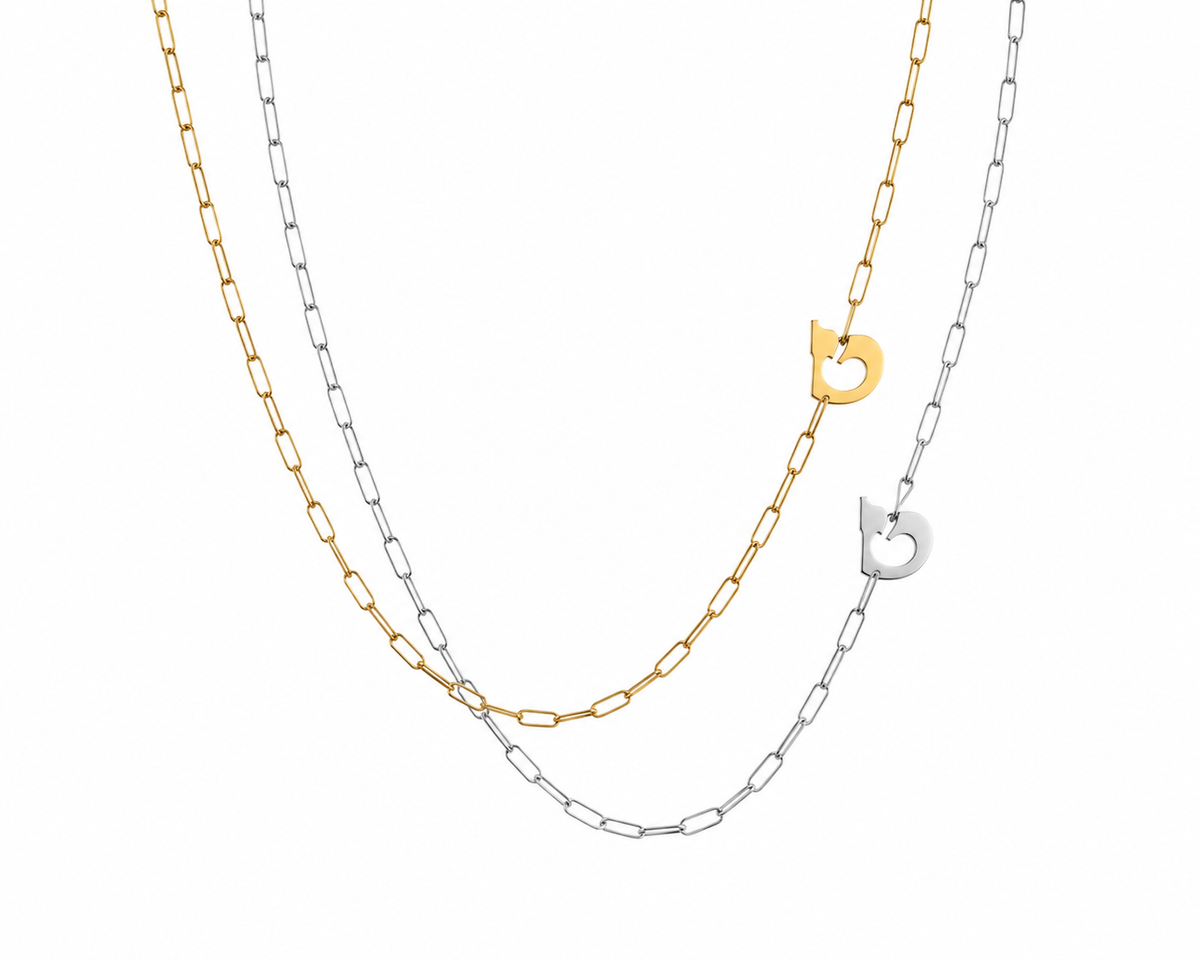 Hebrew Side Initial Paperclip Necklace