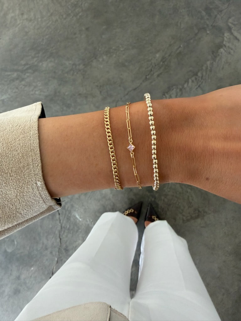 birthstone + gabi curb + juno bead (3mm) bracelet stack