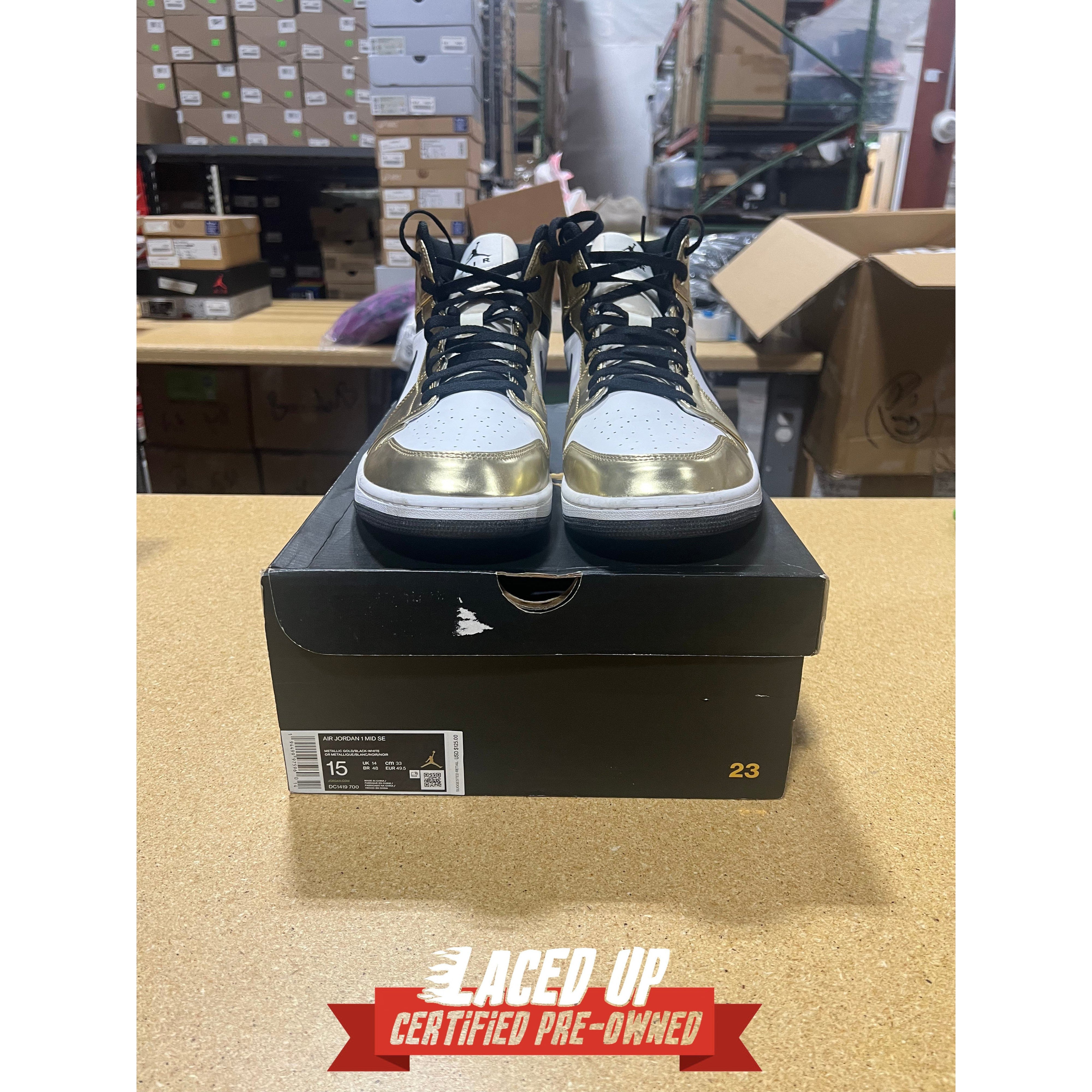 PRE OWNED  Jordan 1 Mid "Metallic Gold Black White"