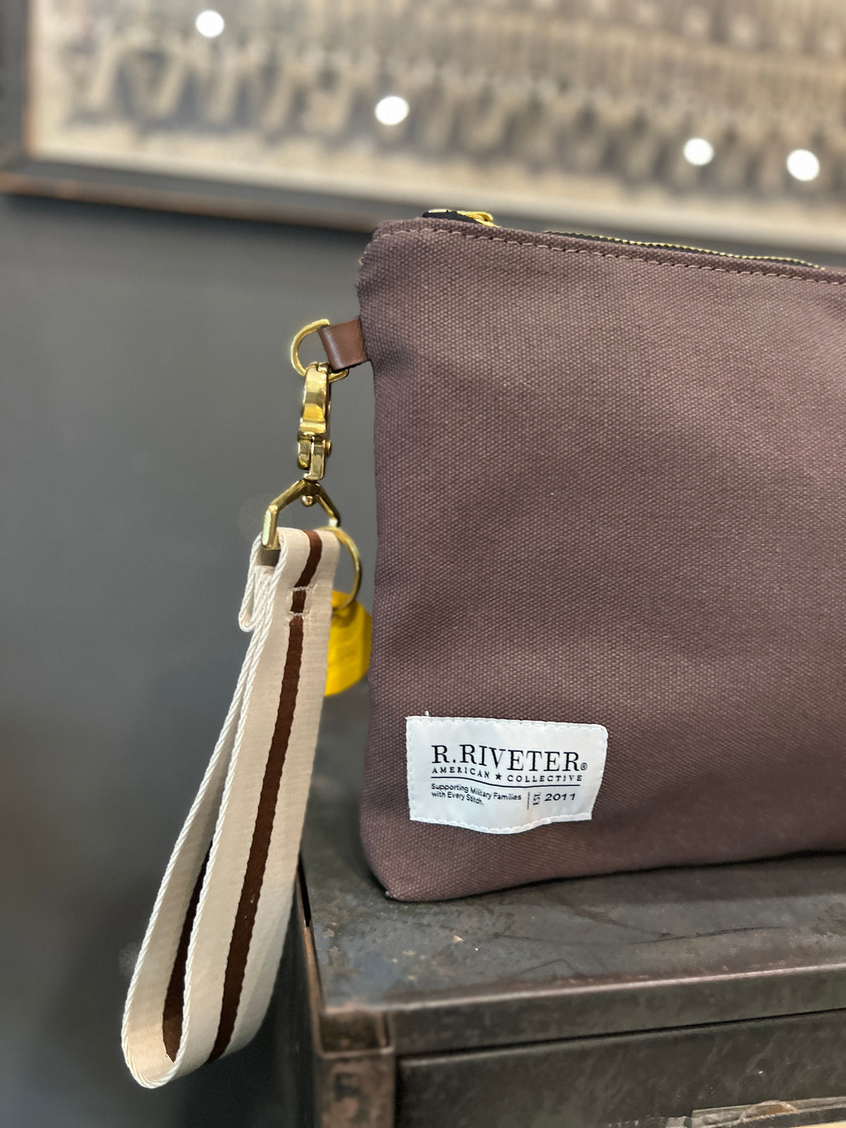 General | Umber Brown Canvas + Neutral Stripe Wristlet Strap