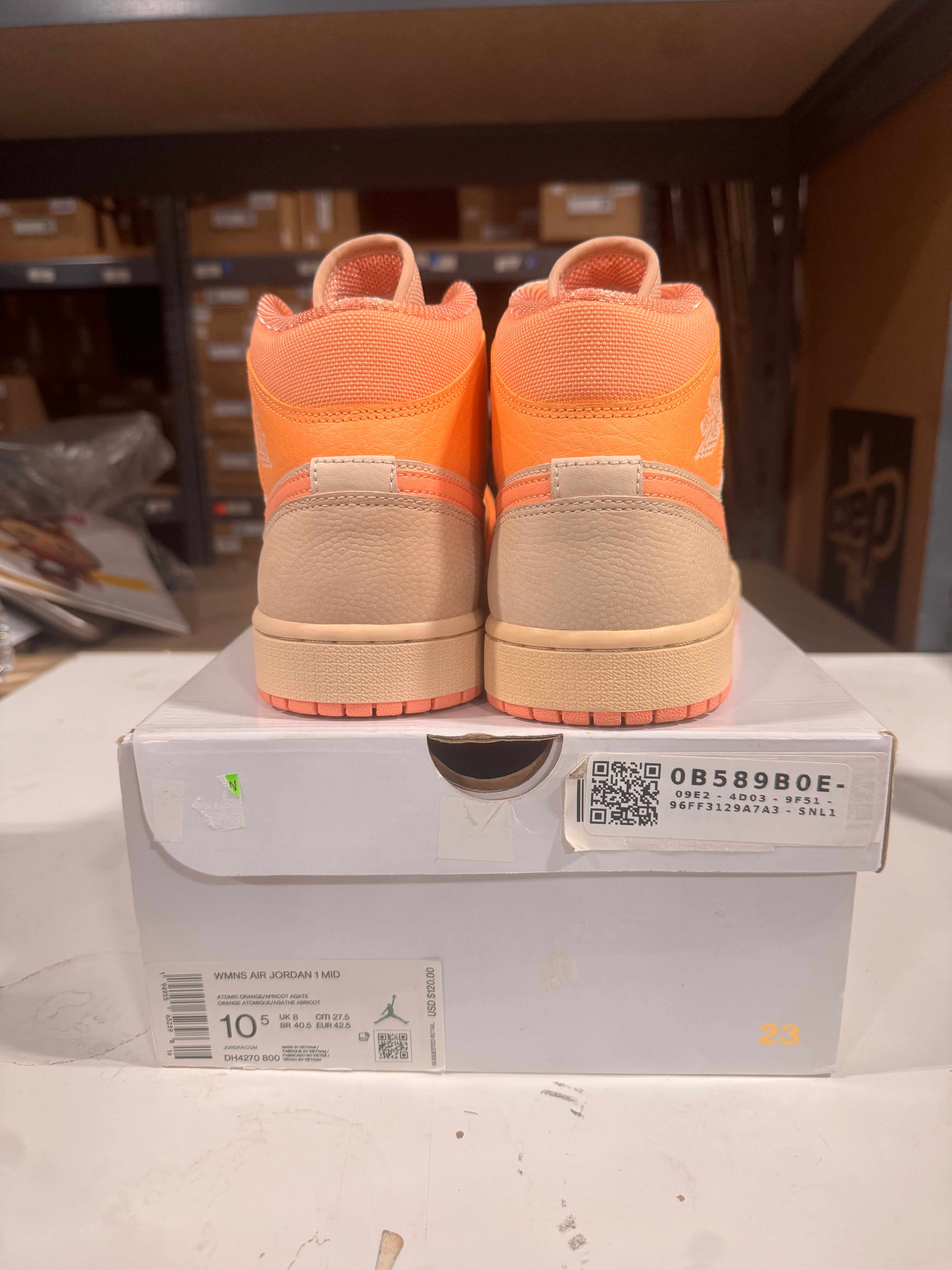 PRE OWNED Jordan 1 Mid Apricot Orange  W