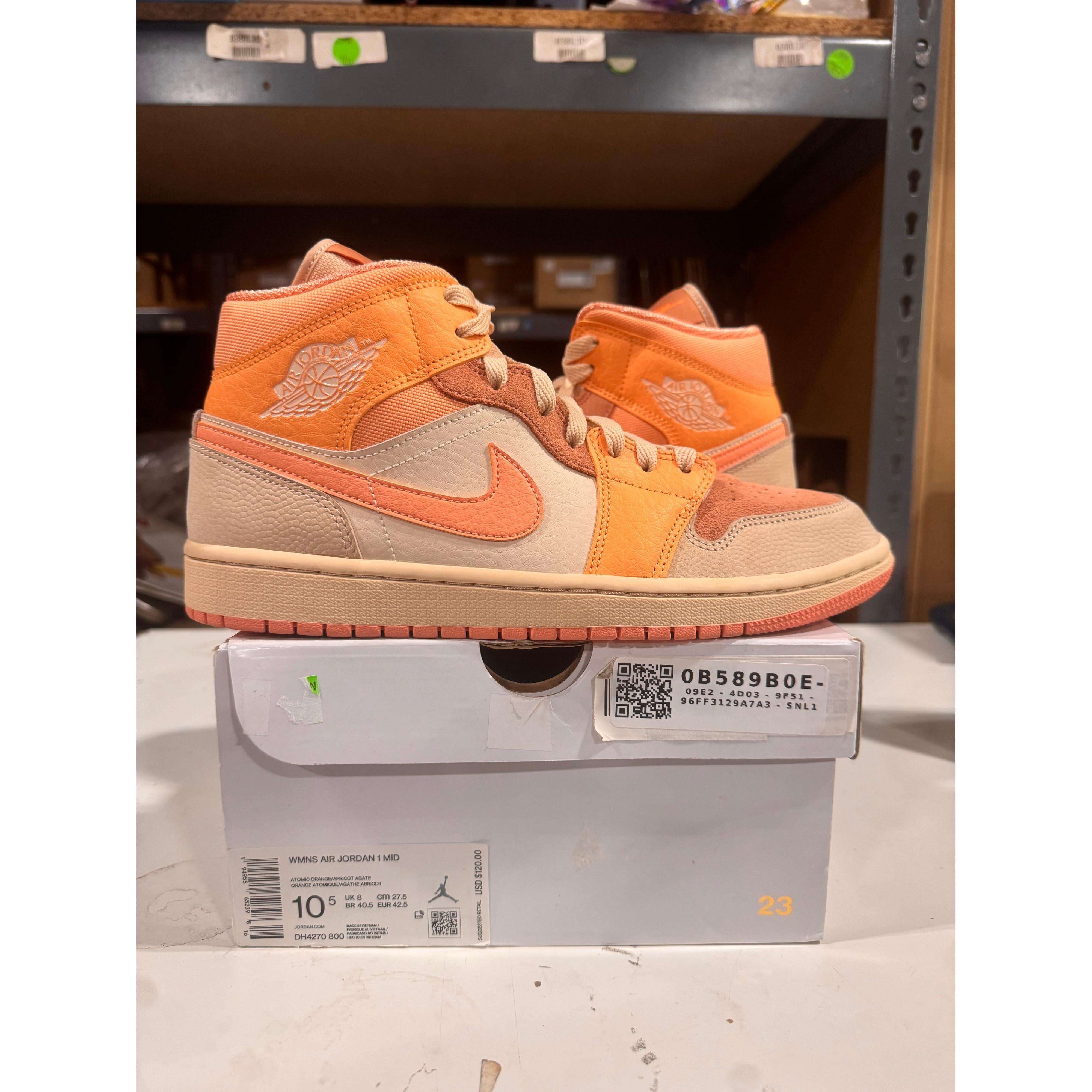 PRE OWNED Jordan 1 Mid Apricot Orange  W