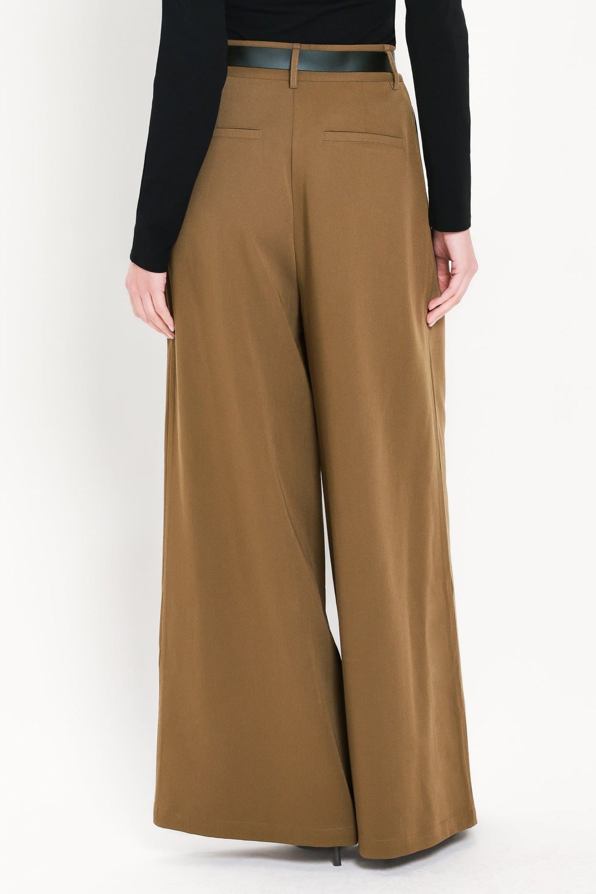 CITY CINCH BLACK/BROWN BELTED WIDE-LEG PANTS