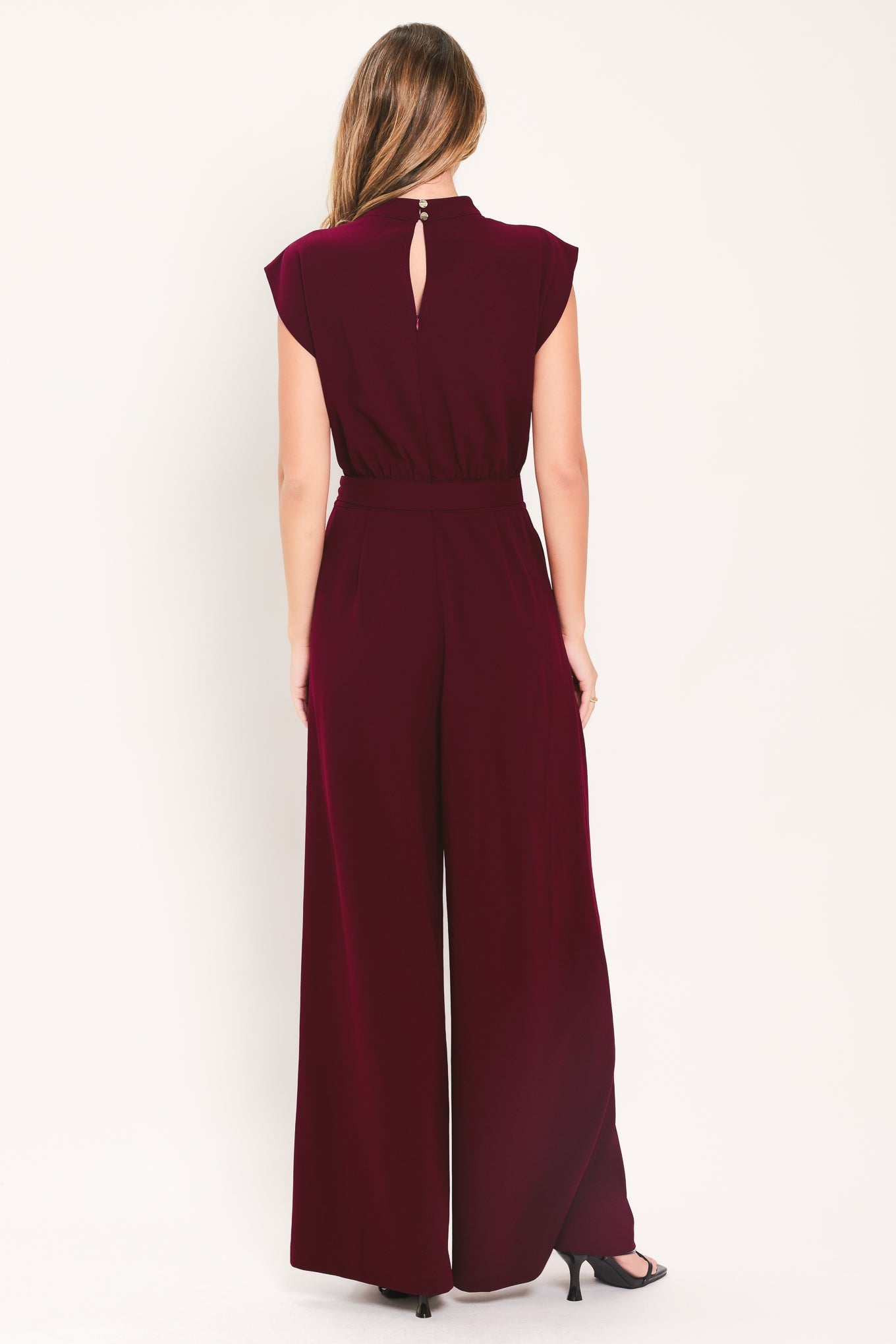 DARK CHERRY COLUMN WOVEN JUMPSUIT