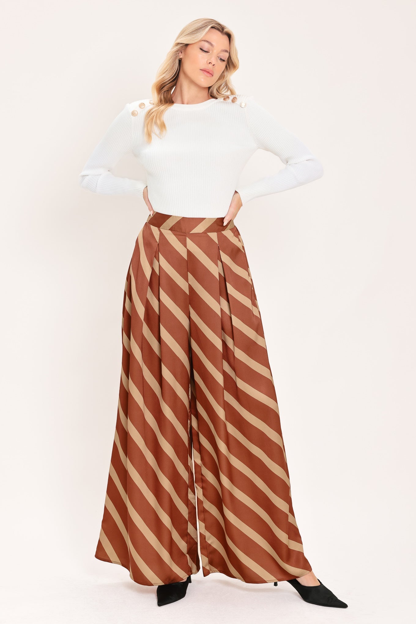 TOFFEE DIAGONAL FLOW WOVEN WIDE LEG PANTS