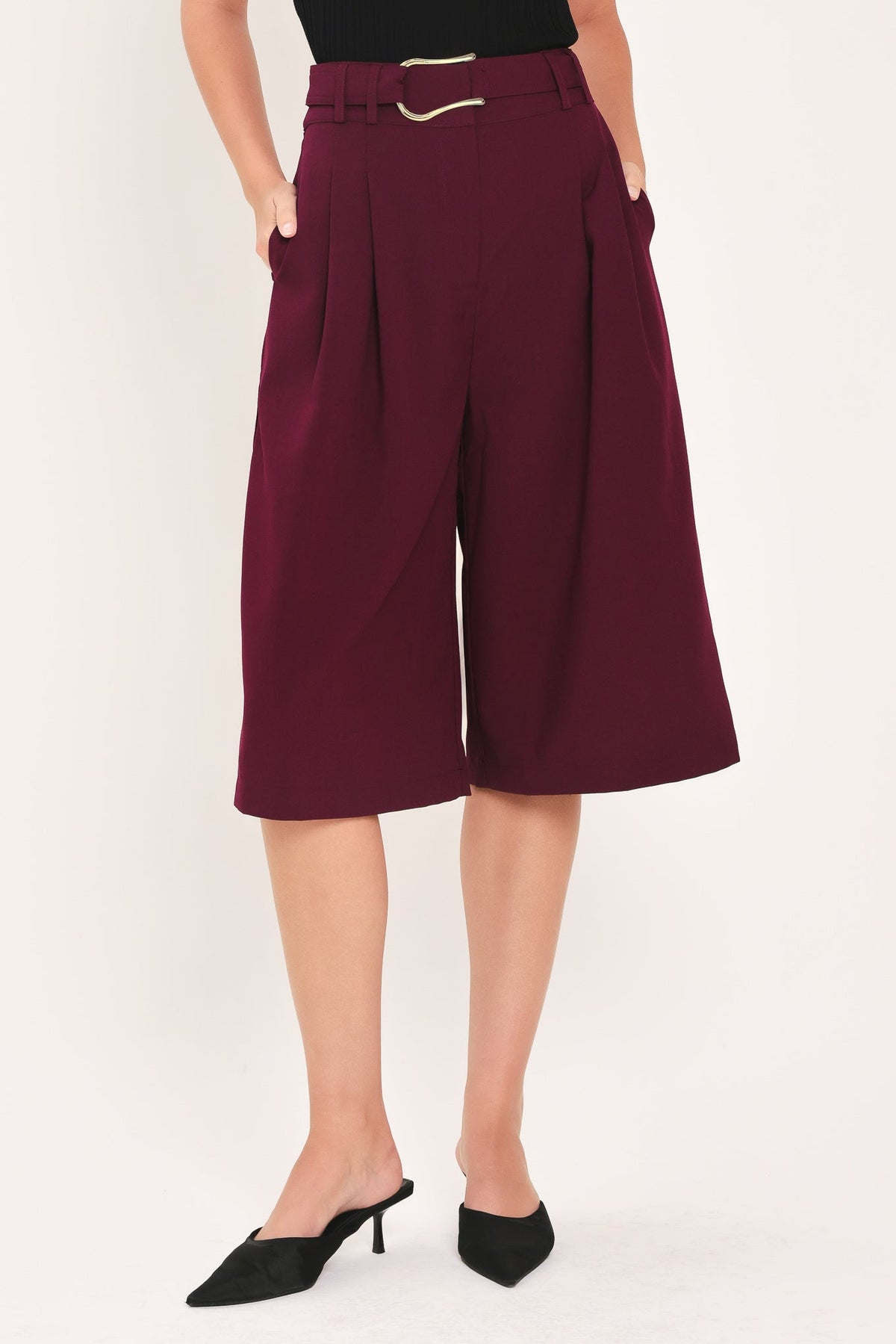 CITY CHIC BUCKLE BELTED CULOTTE PANTS