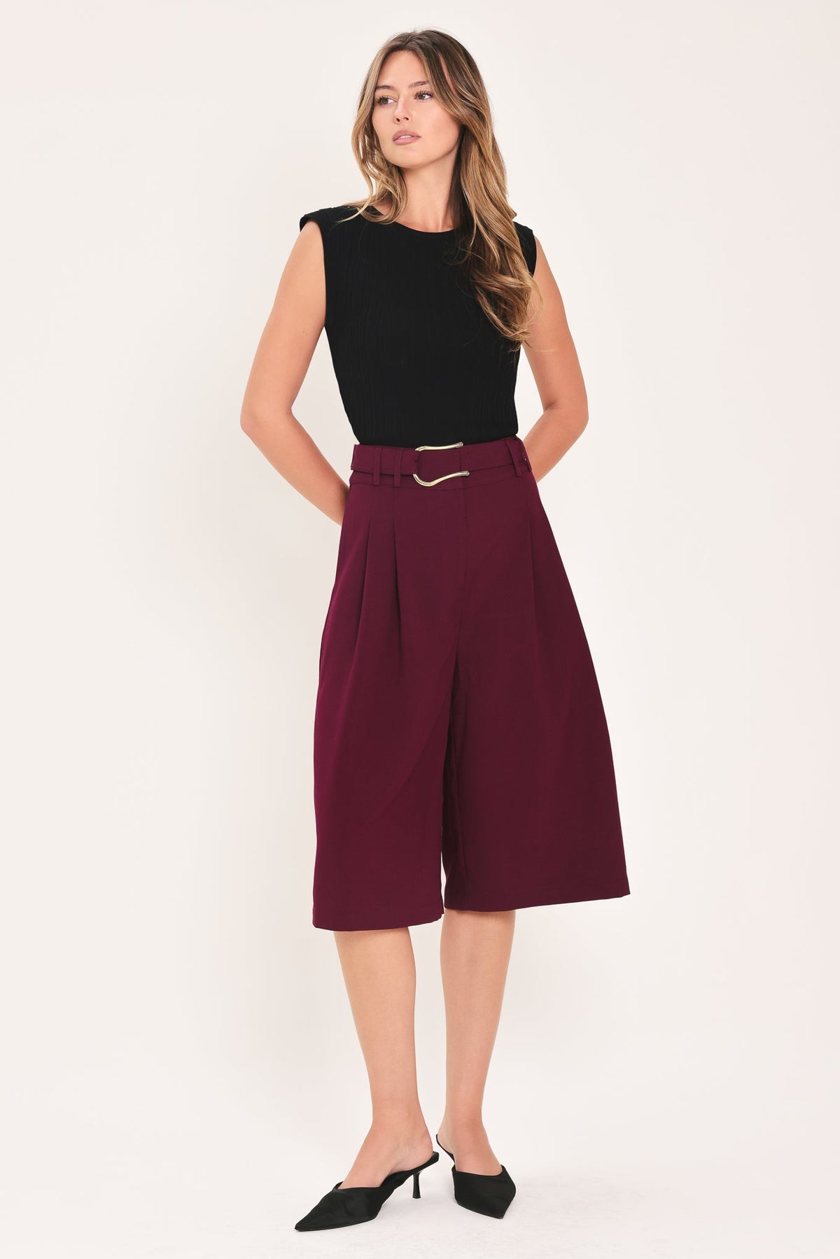 CITY CHIC BUCKLE BELTED CULOTTE PANTS