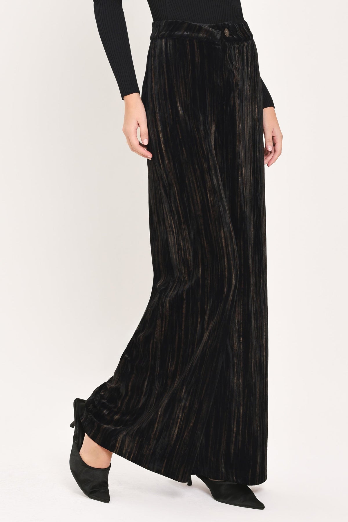VELVET CURRENT BLACK TEXTURED WIDE-LEG PANTS