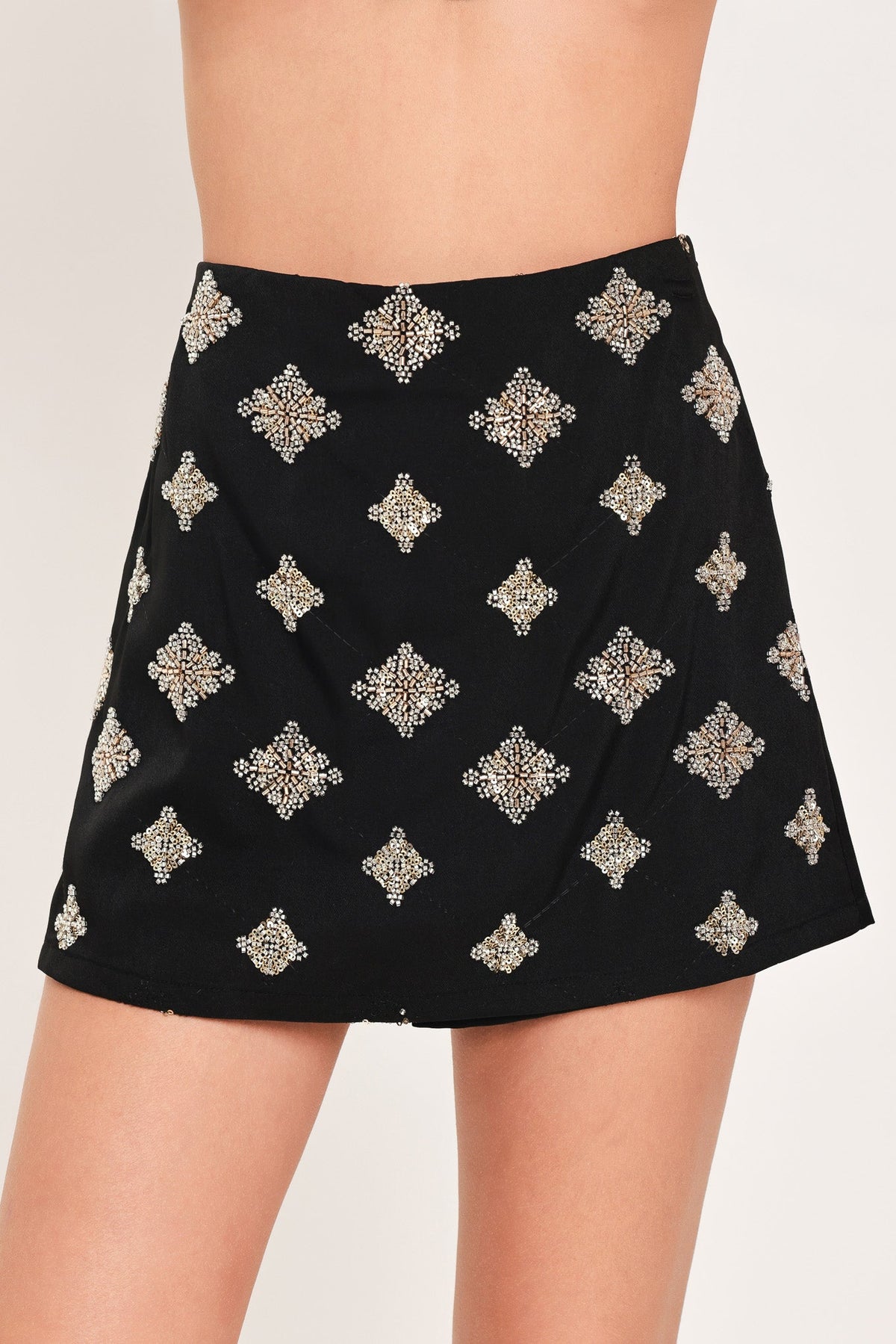 JEWELED NOIR BLACK EMBELLISHED SKORT
