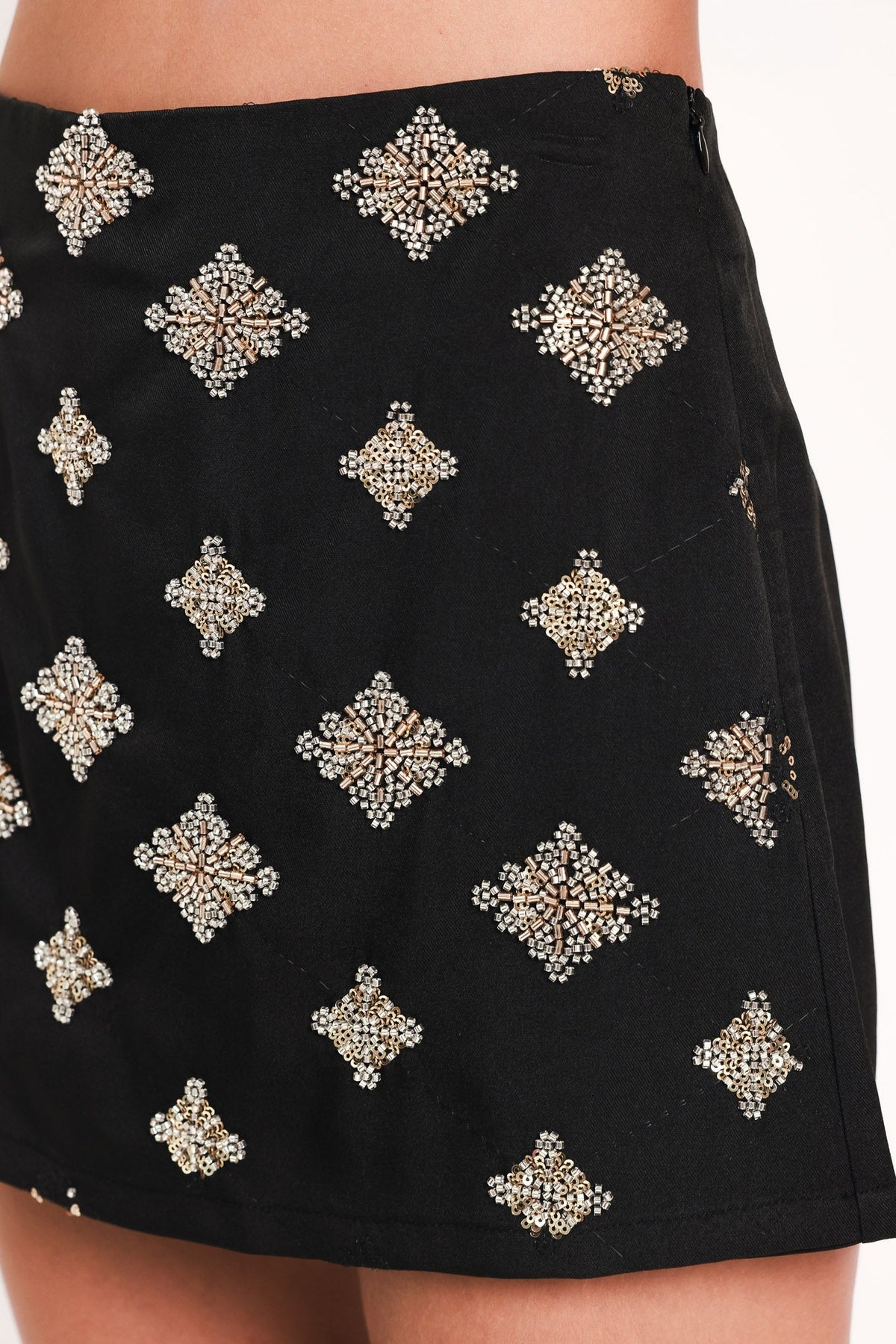 JEWELED NOIR BLACK EMBELLISHED SKORT