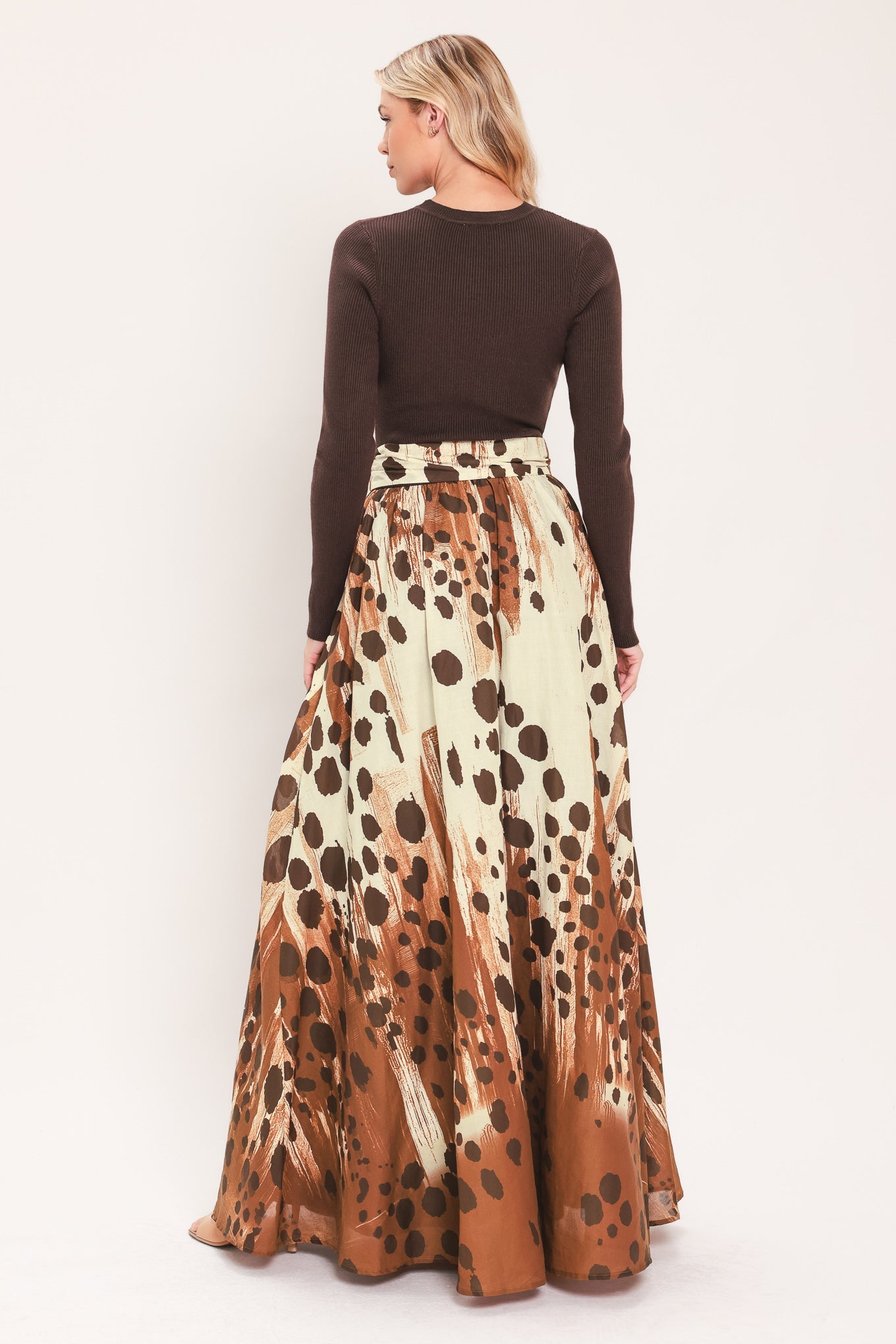 AMBER SPOT SERENADE SWEATER WOVEN MAXI DRESS