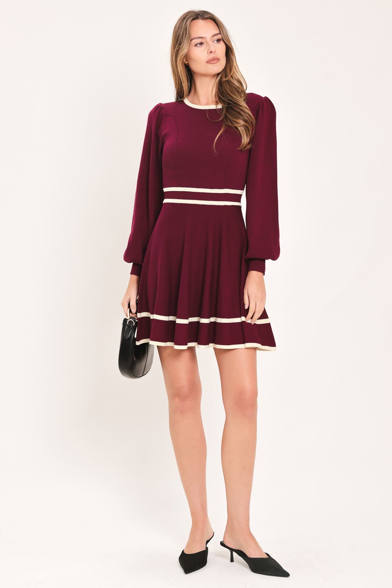 MERLOT IVORY MOMENT SWEATER MINI DRESS