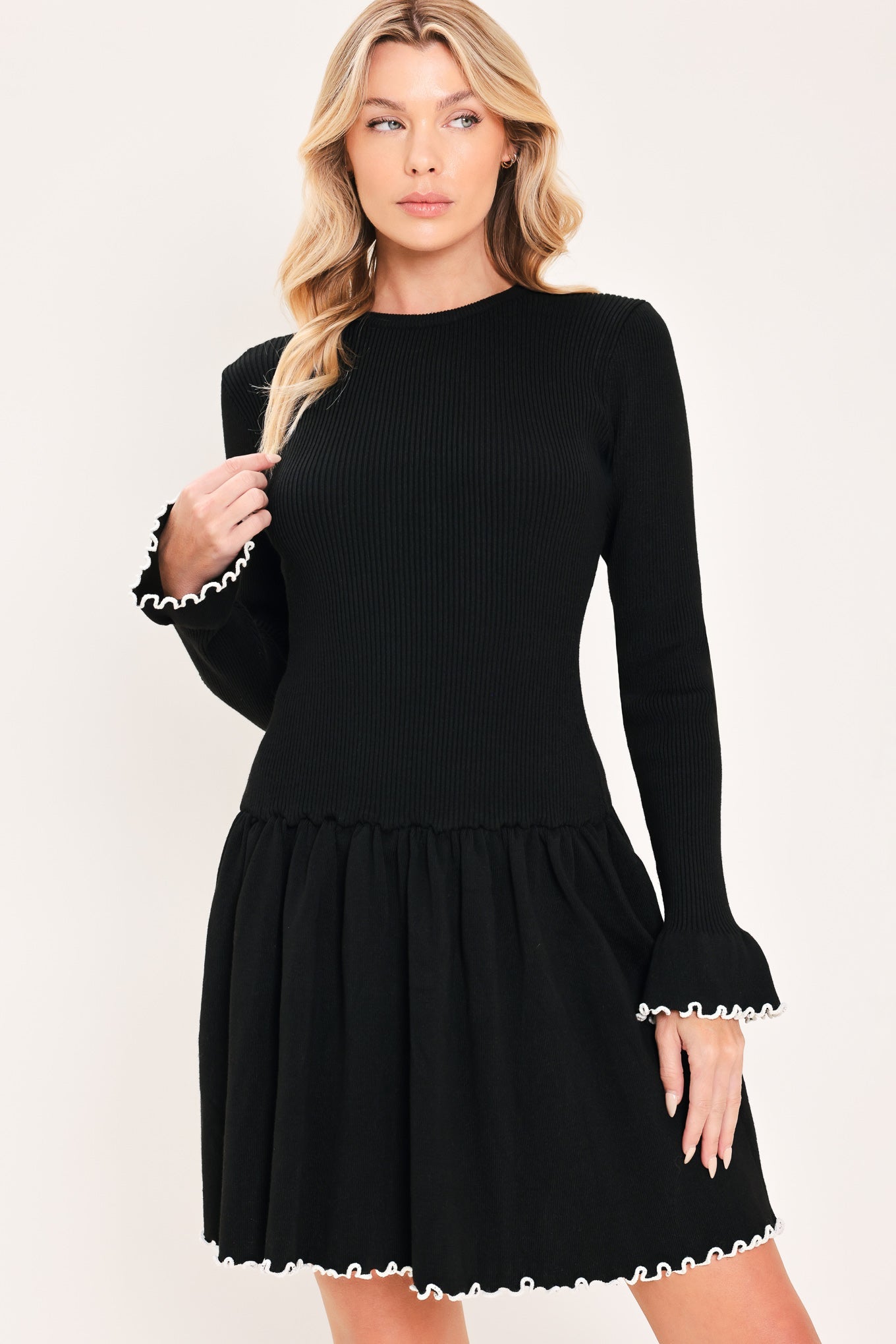 NOIR TRIM SWEETHEART SWEATER MINI DRESS