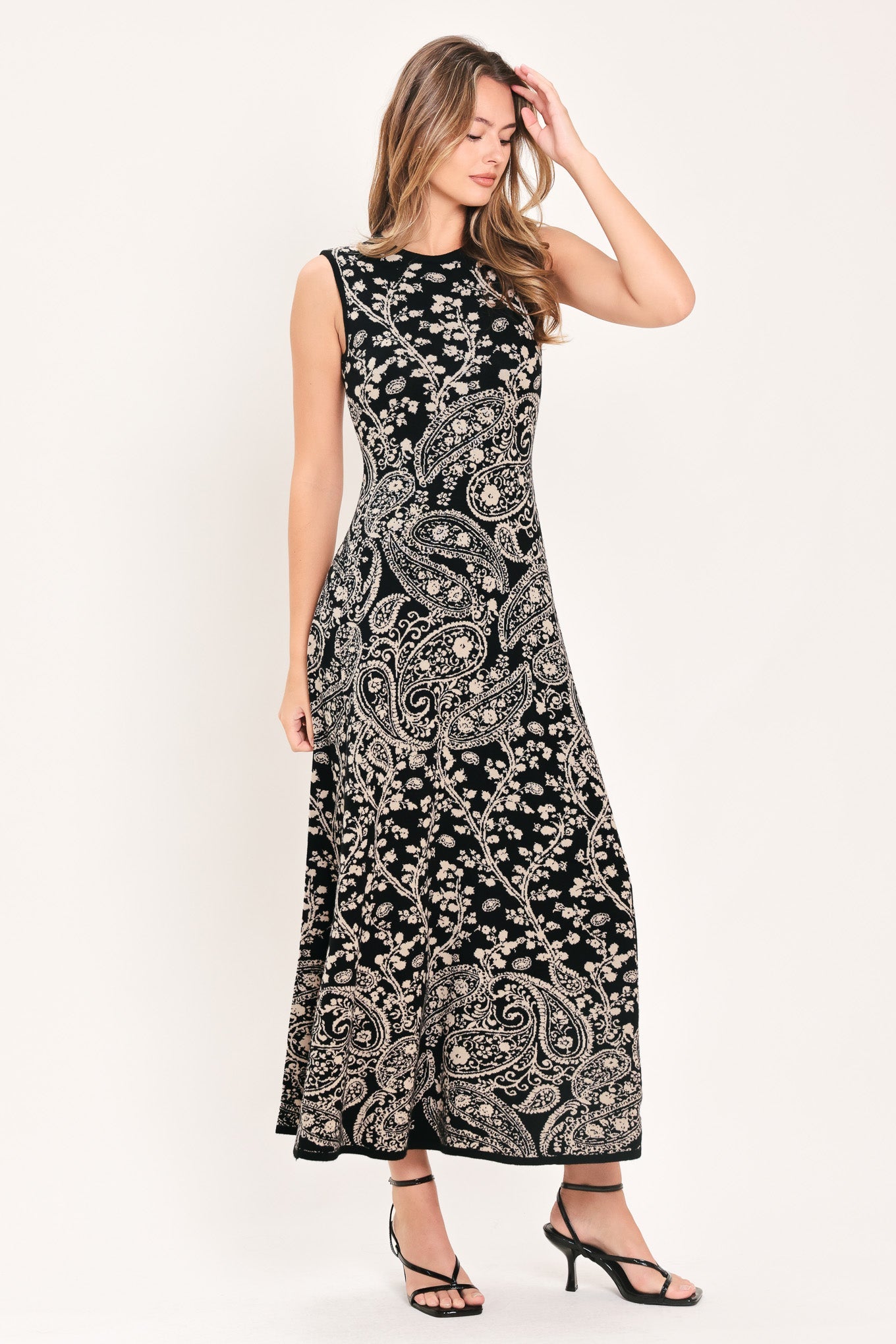 HAZEL PAISLEY EMBRACE JACQUARD SWEATER MIDI DRESS