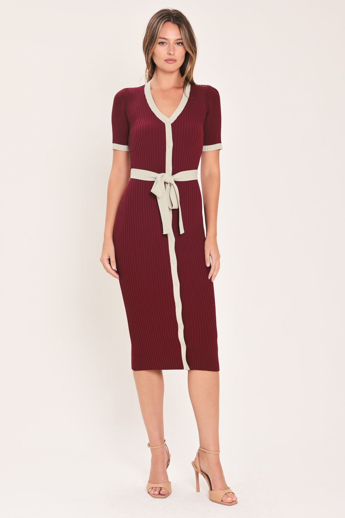 SWEETEST SEASON BUTTON DOWN SWEATER MIDI DRESS