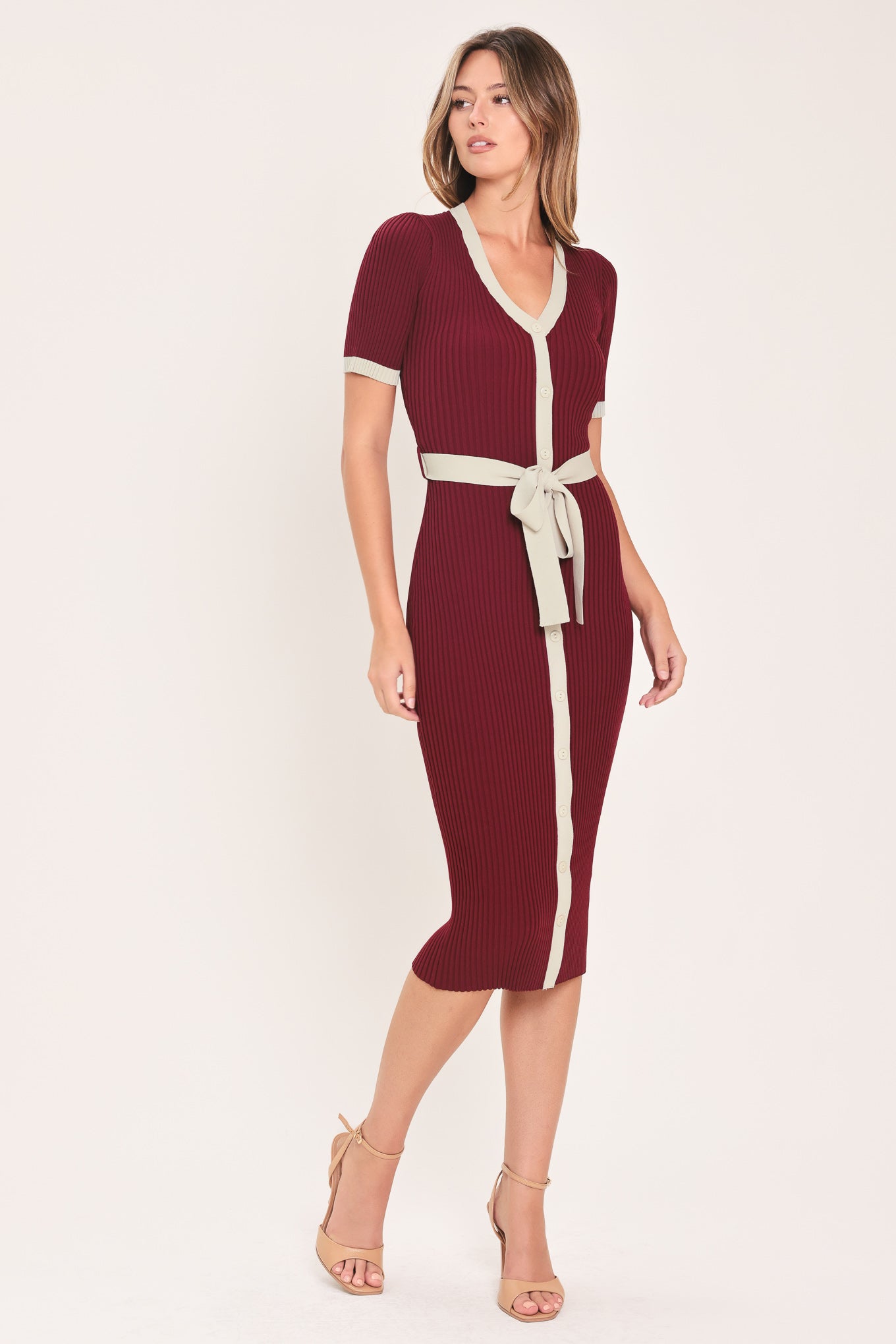SWEETEST SEASON BUTTON DOWN SWEATER MIDI DRESS