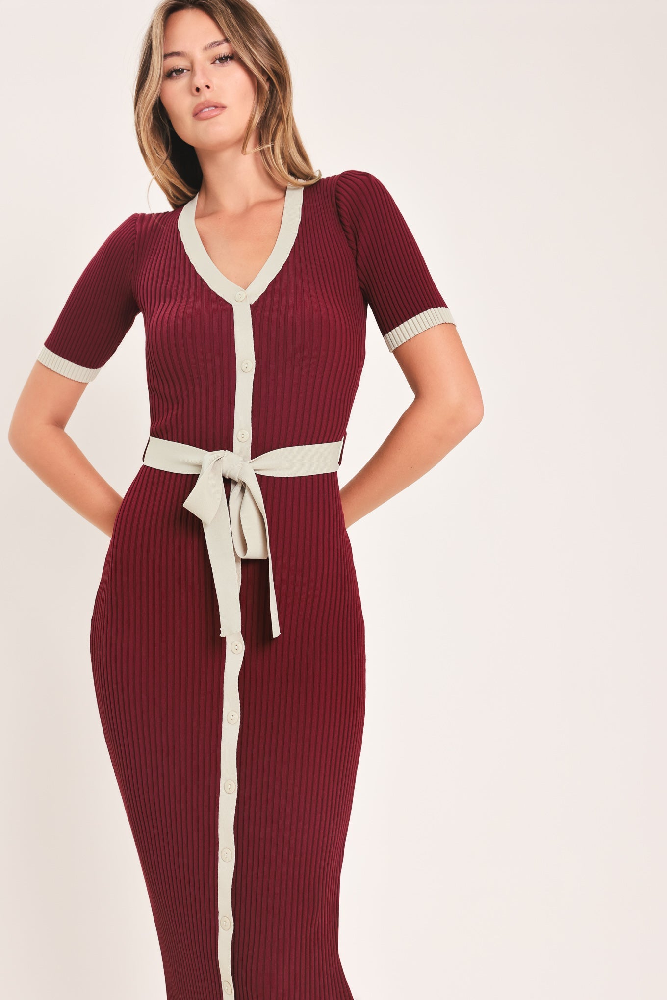 SWEETEST SEASON BUTTON DOWN SWEATER MIDI DRESS