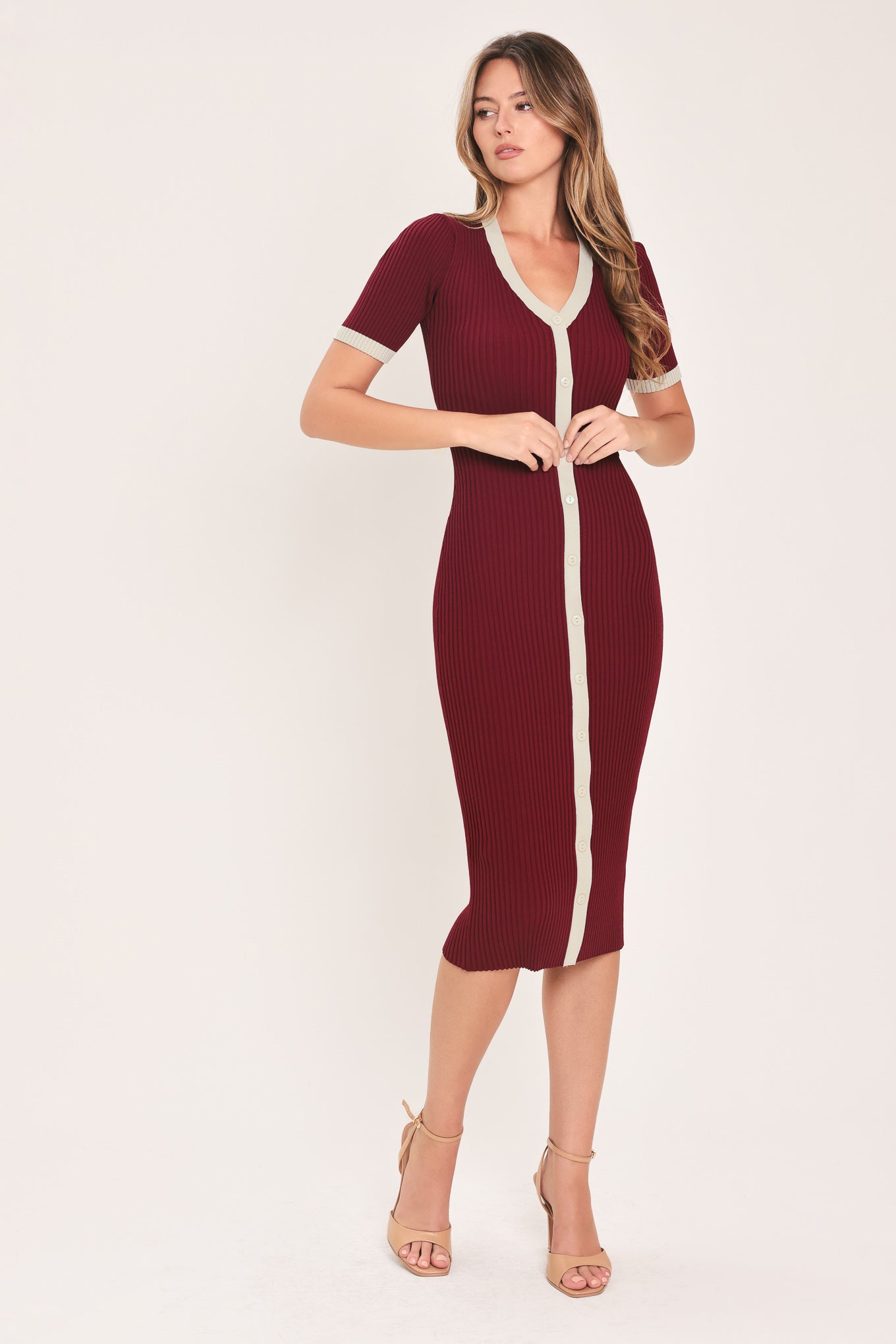 SWEETEST SEASON BUTTON DOWN SWEATER MIDI DRESS