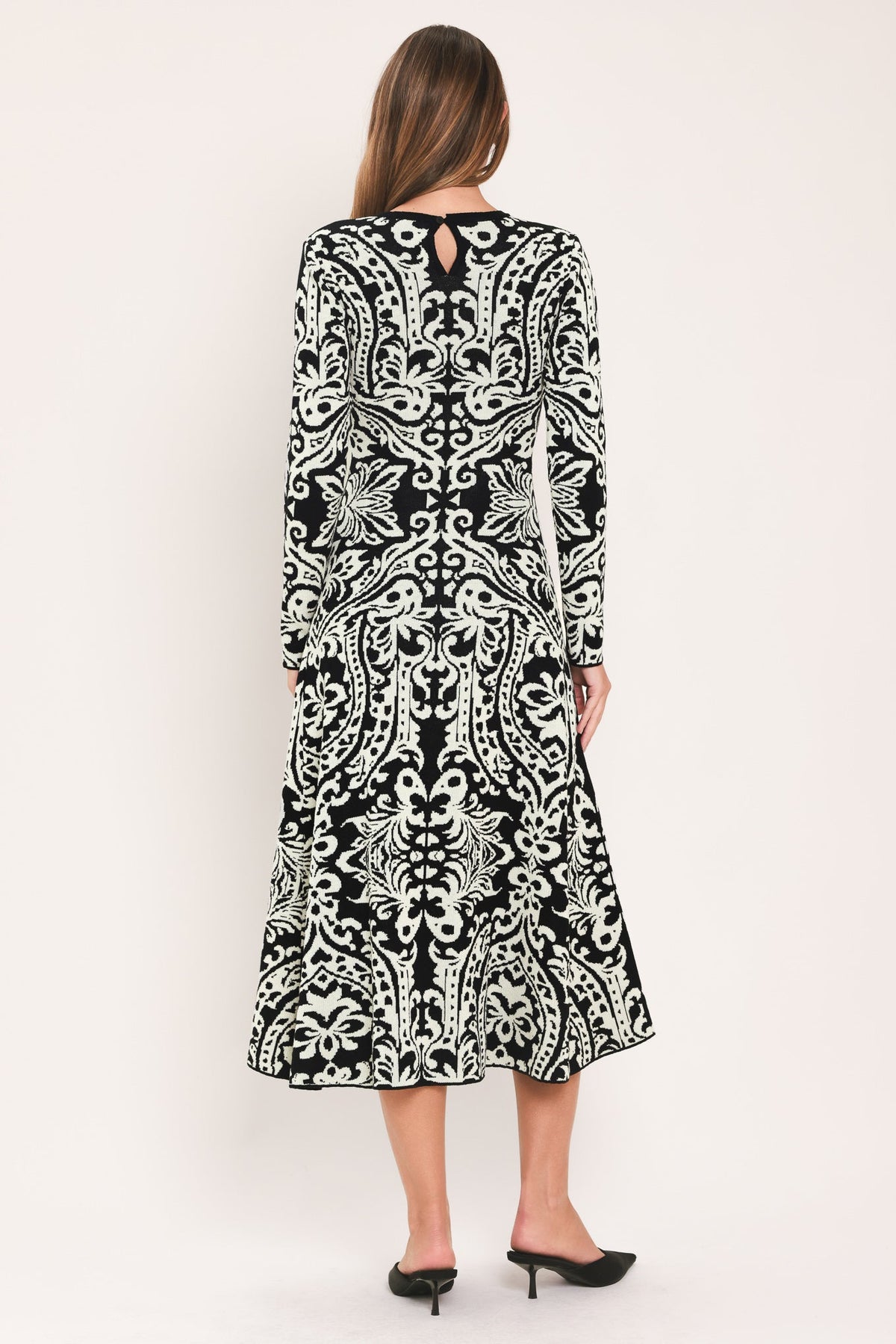 MIDNIGHT MUSE BLACK JACQUARD SWEATER MIDI DRESS