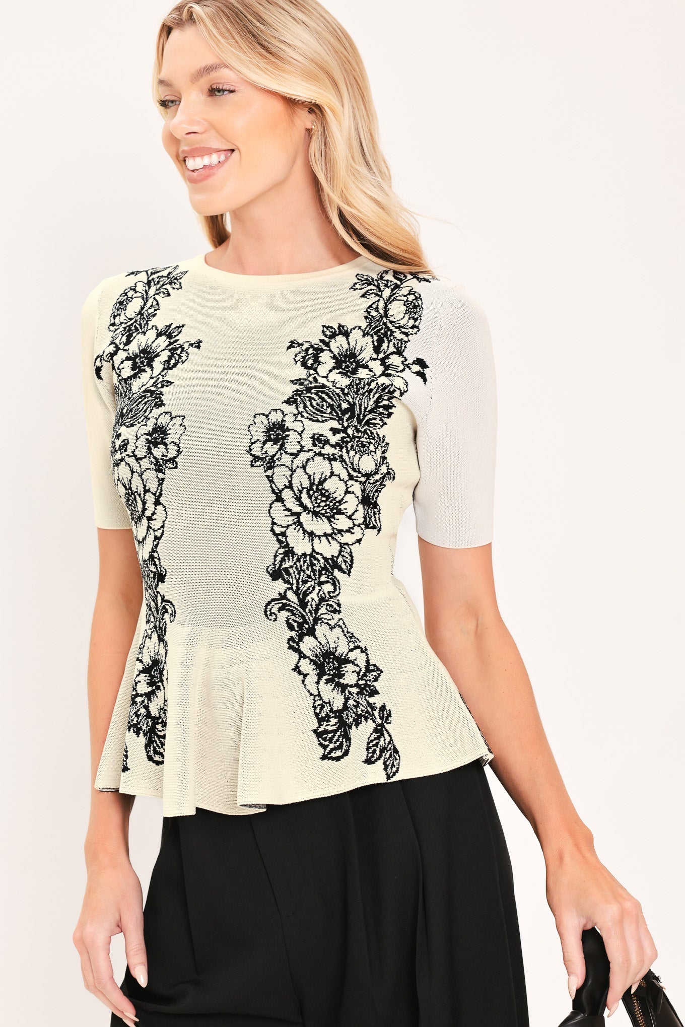 NOIR FLORA CONTOUR JACQUARD SWEATER TOP