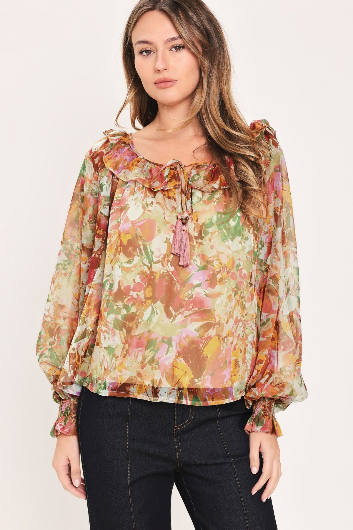 SOFT FLORAL RUST WOVEN TOP
