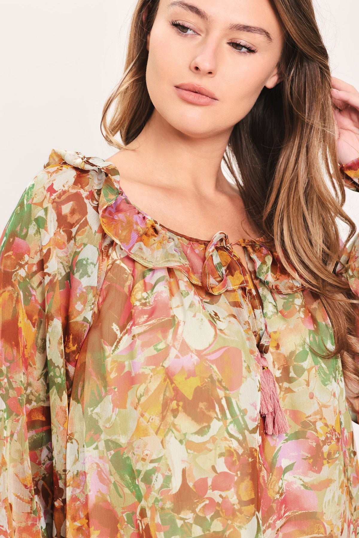 SOFT FLORAL RUST WOVEN TOP