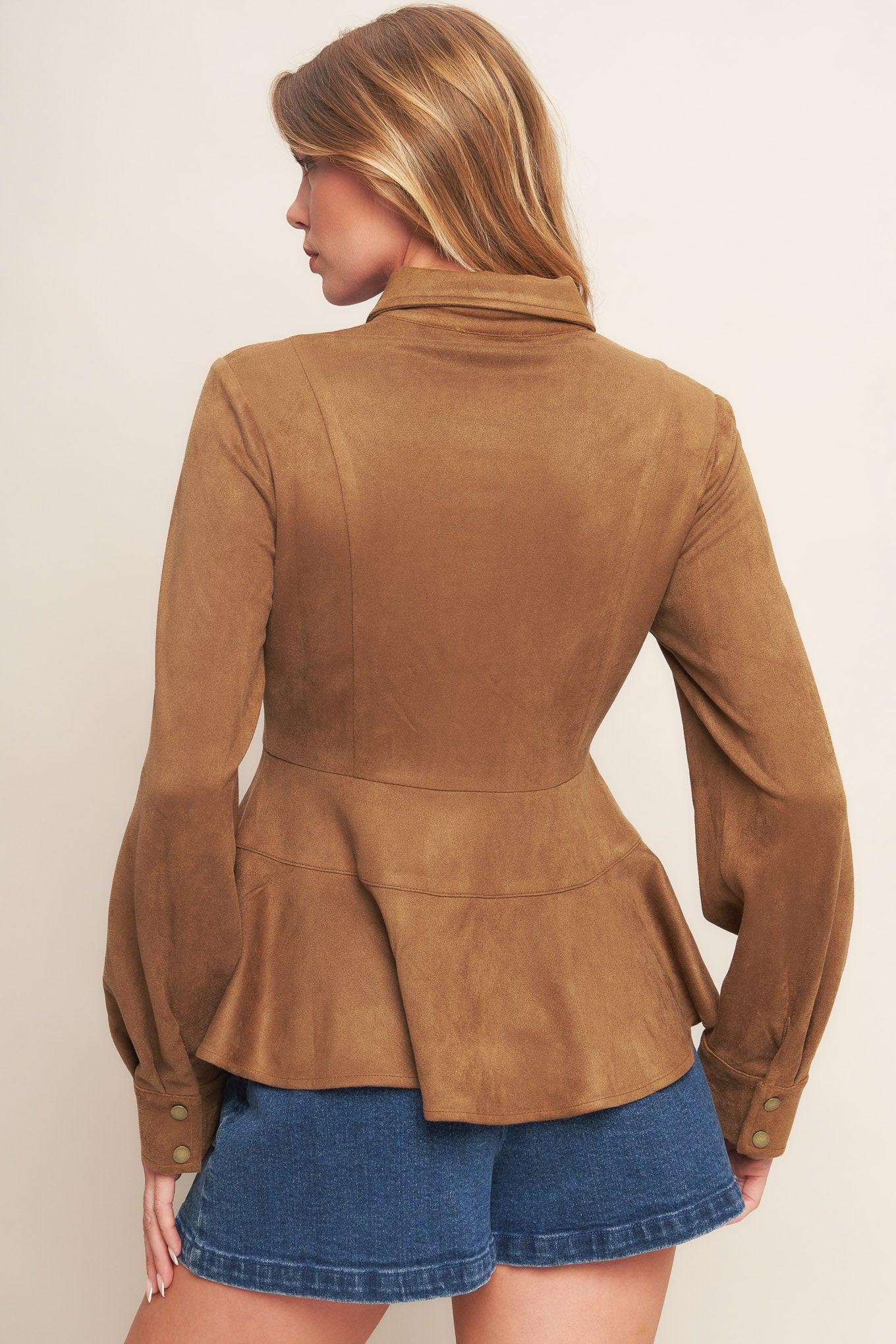 REFINED IMPRESSION FAUX SUEDE TOP