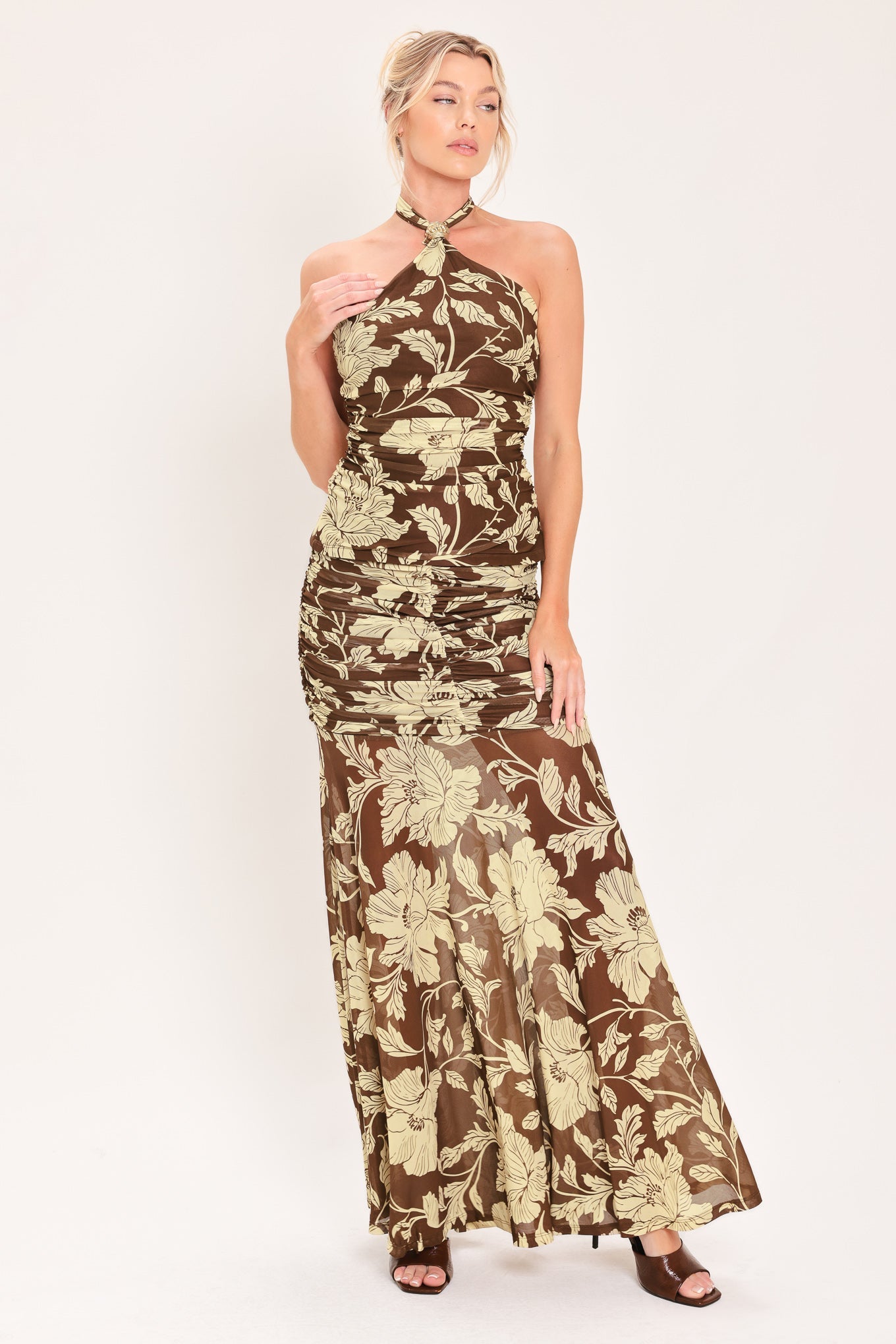 EARTHY FLORAL TEMPTATION POWER MESH TOP