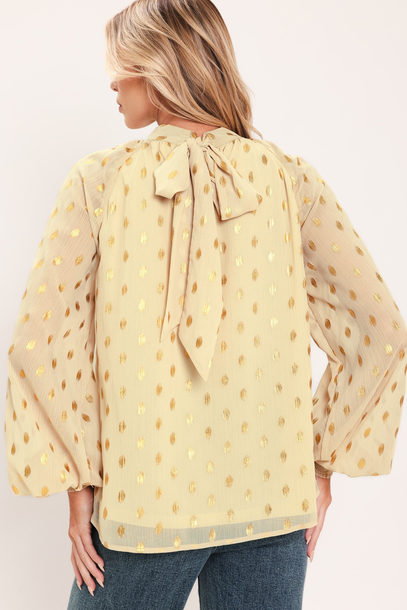 VANILLA GOLDEN HAZE FOIL WOVEN TOP