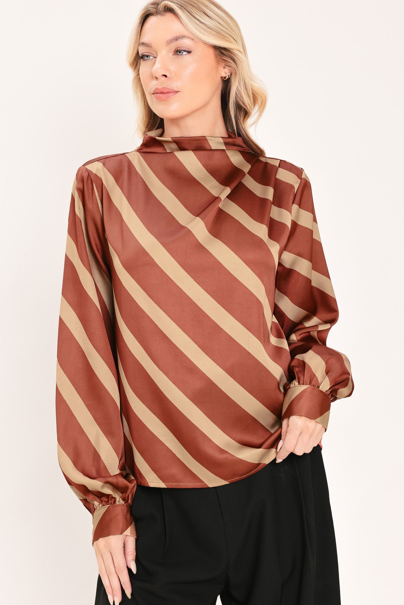 TOFFEE DIAGONAL FLOW WOVEN TOP