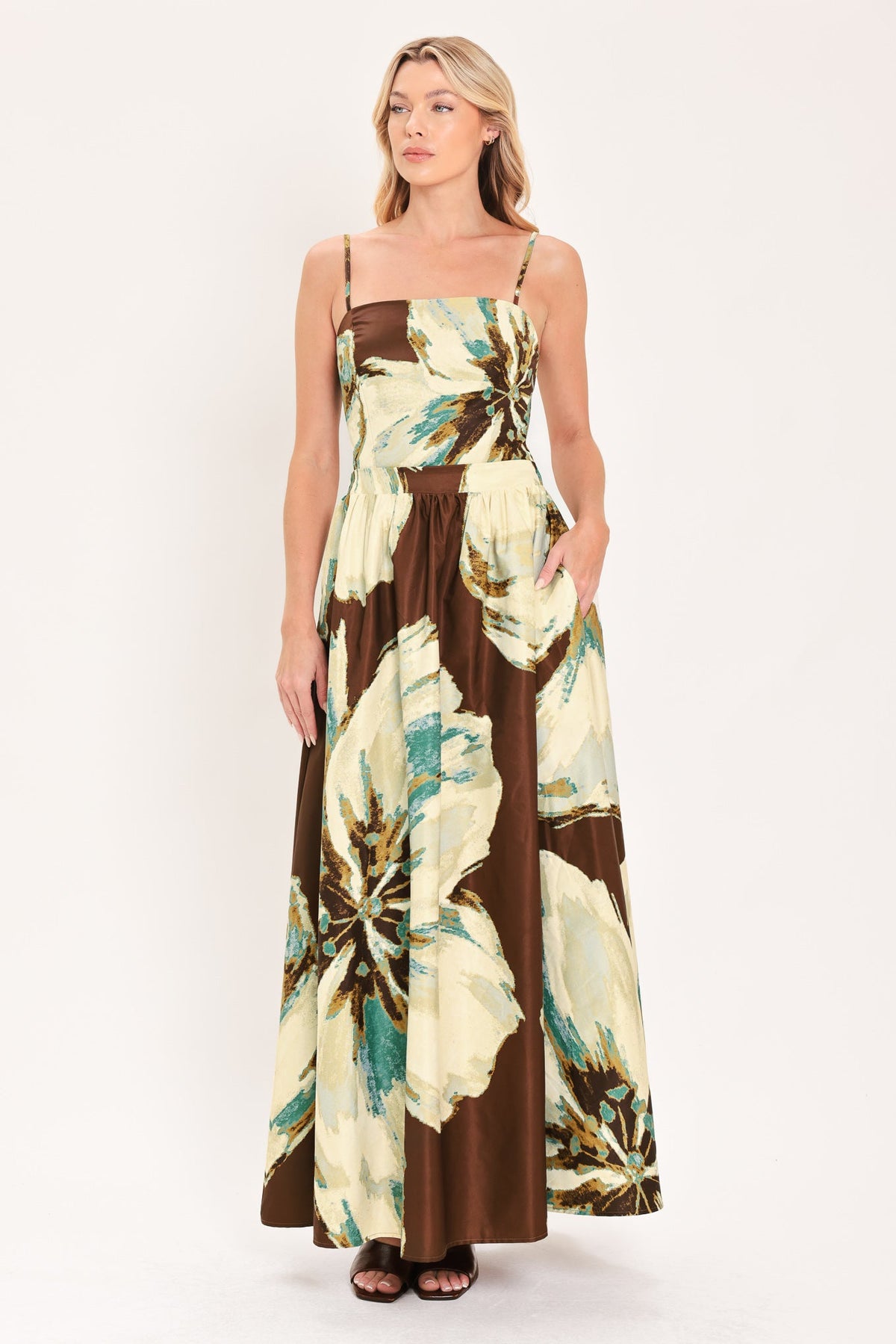CREAM BOTANIC SWEEP WOVEN CROP TOP AND FULL SKIRT SET