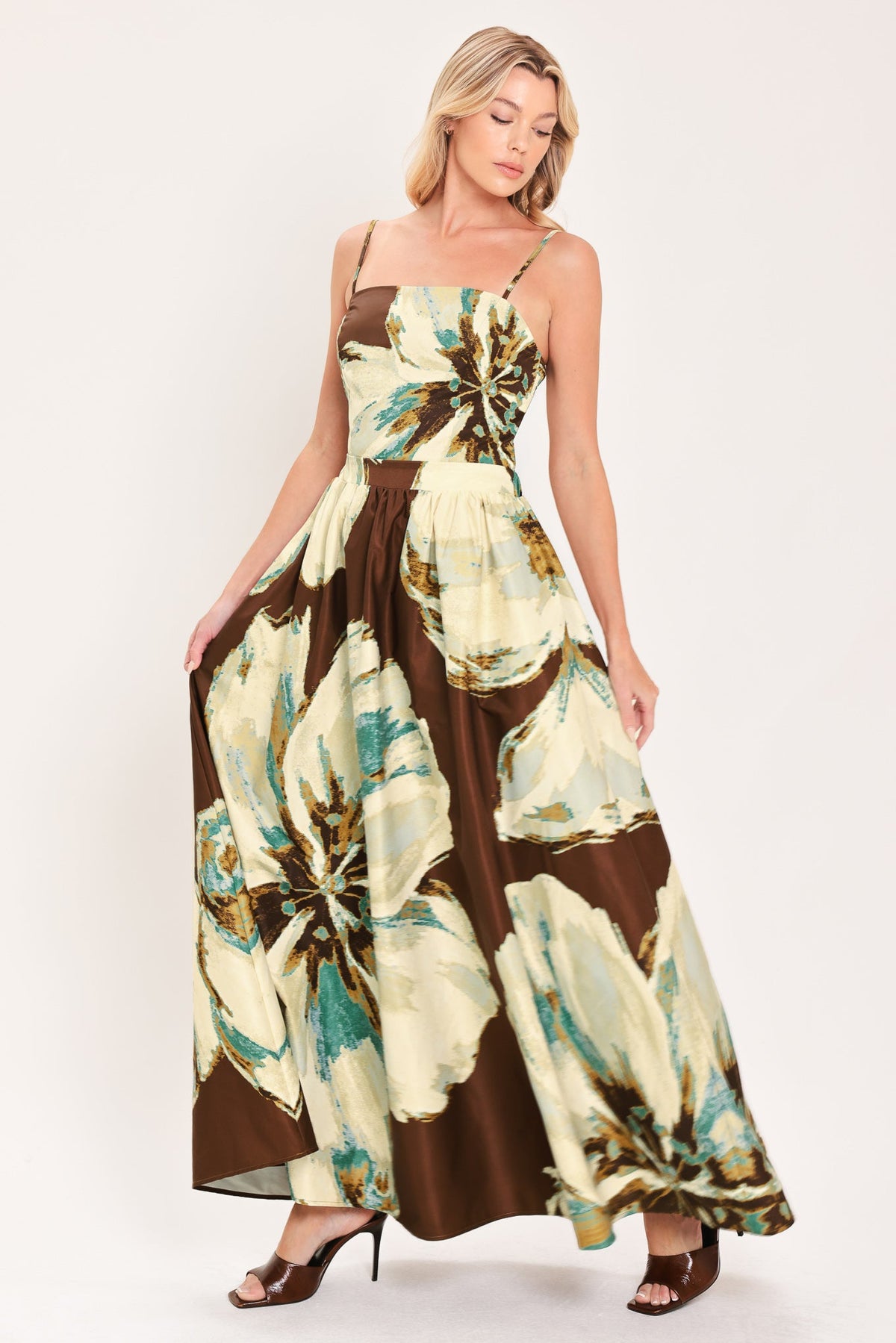 CREAM BOTANIC SWEEP WOVEN CROP TOP AND FULL SKIRT SET