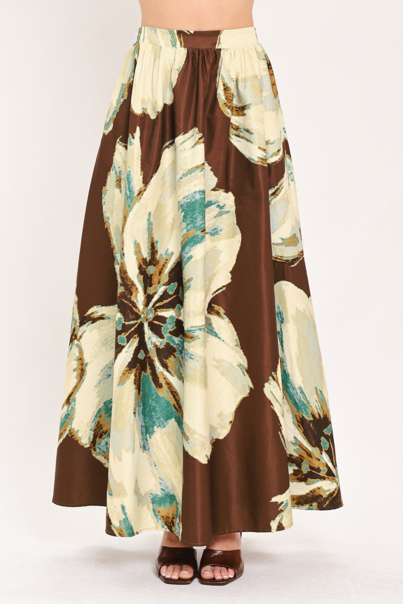 CREAM BOTANIC SWEEP WOVEN CROP TOP AND FULL SKIRT SET