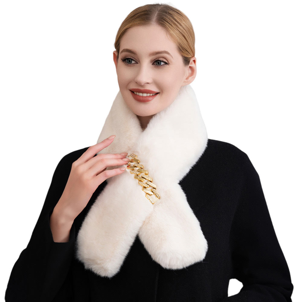 Solid Faux Fur Chain Pull Through Scarf
