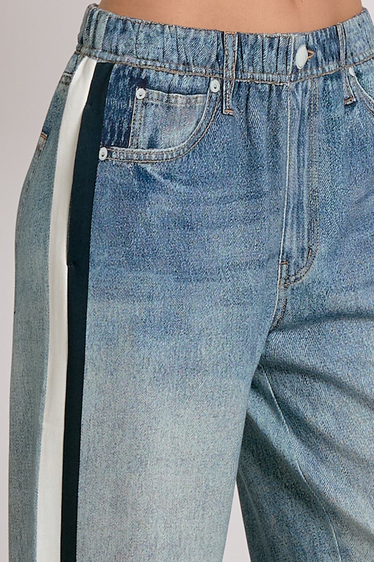 Kaya Double Stripe Sweatpant Jeans Navy White Stripe