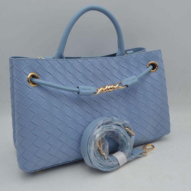 Woven Checkerboard Top-Handle Tote Bag with Detachable Crossbody Strap