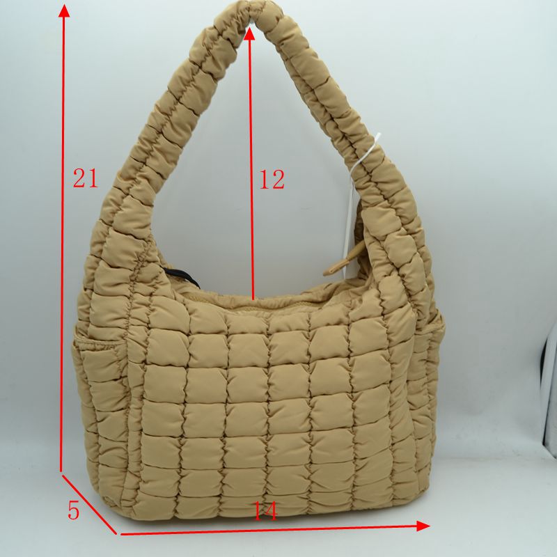 Quilted Puffer Hobo Shoulder Bag with Side Slip Pockets