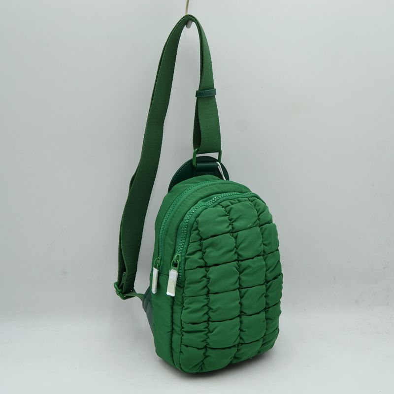 Ergonomic Puffer Sling Bag Multi-Zip Crossbody Backpack with Ruched Quilted Detail
